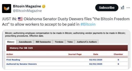 Oklahoma Senator Proposes "Bitcoin Freedom Act" to Integrate Bitcoin into Payroll