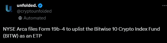 NYSE Arca Bitwise 10 Crypto Index Fund ETP