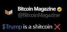 Bitcoin Magazine Criticizes Trump’s Memecoin as “Garbage Coin”