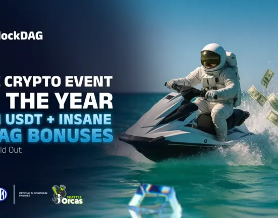 The official BlockDAG logo celebrating its successful $330 million presale raise and announcing the final opportunity to invest before the global launch.