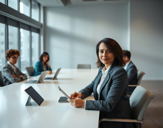 A professional team meeting in a modern office, representing the executive appointment at 1inch.