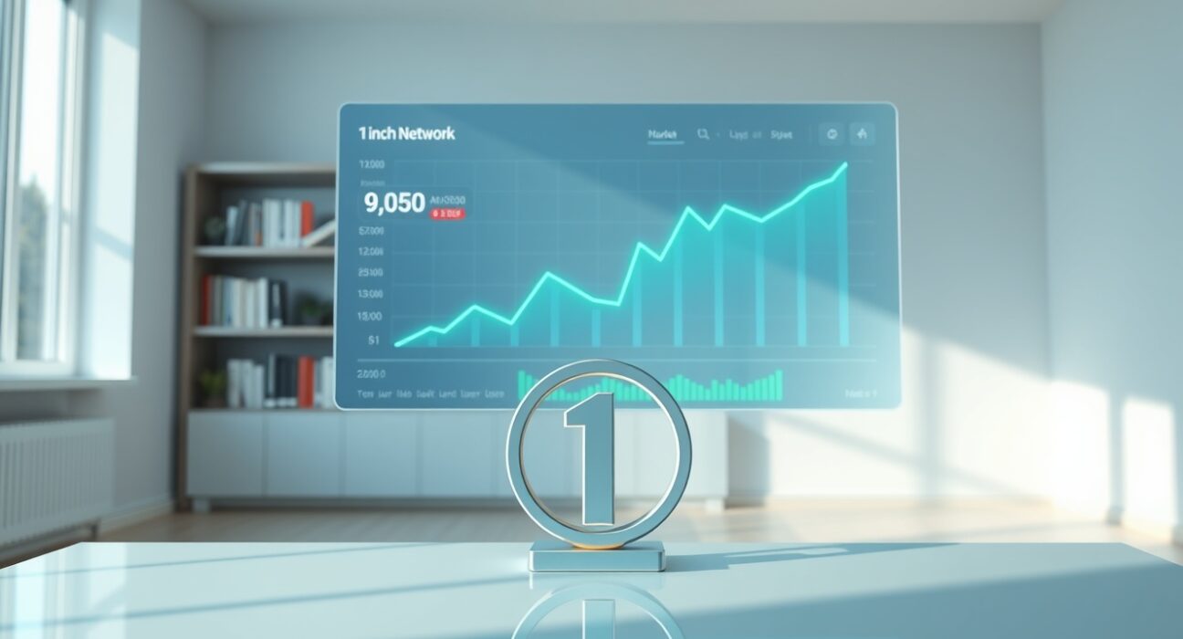 Analytical dashboard showing 1INCH token price prediction and growth trajectory for DeFi market analysis.