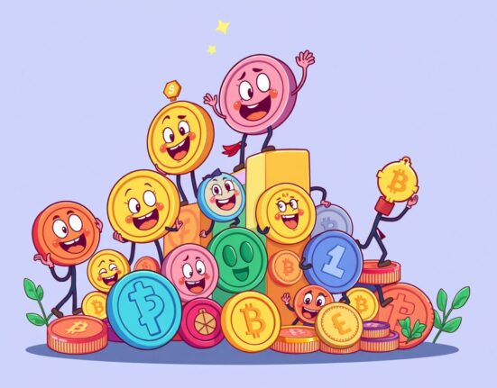 Diverse cryptocurrency coins climbing growth chart representing new crypto index funds diversification