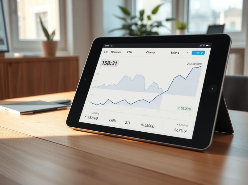 21Shares dividend announcement for Ethereum and Solana staking ETPs showing financial growth charts