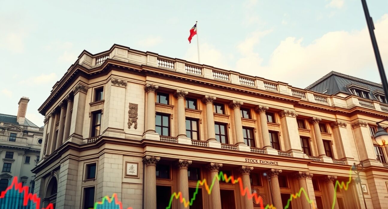 London Stock Exchange building exterior with digital stock ticker overlay representing STRC listing