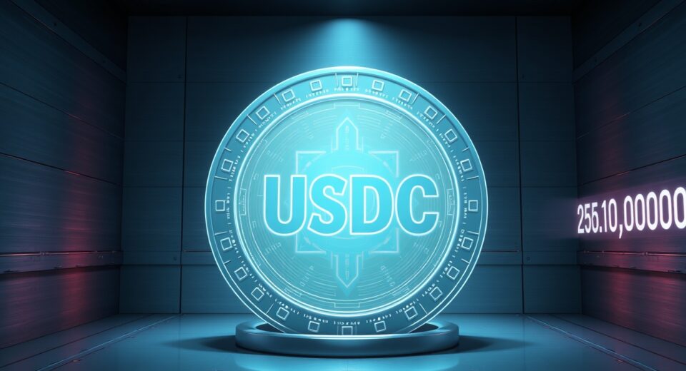 250 million USDC minted at the USDC Treasury, representing a major stablecoin supply increase monitored by Whale Alert.