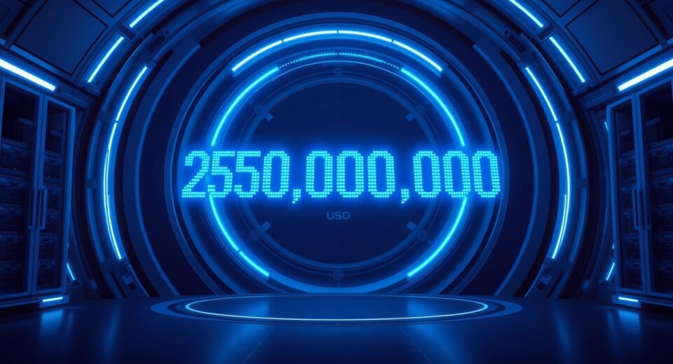 Holographic display showing 250 million USDC minted at the USDC Treasury in a high-tech vault setting.