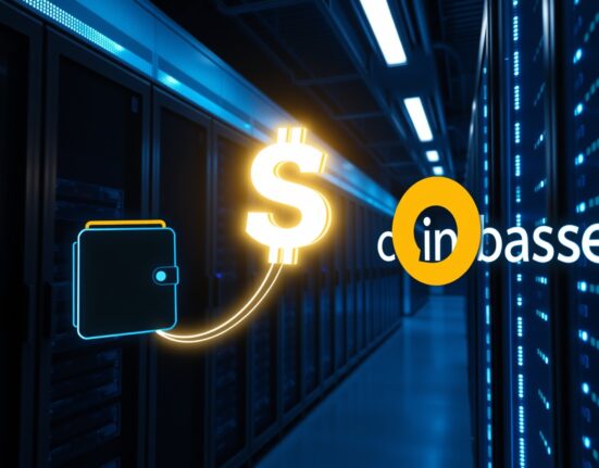 Digital representation of a 270 million USDC transfer from an anonymous wallet to the Coinbase exchange.