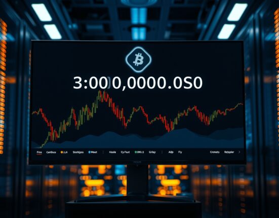A computer monitor displays a cryptocurrency transaction confirmation for a 300 million USDT transfer from Binance to an unknown wallet.