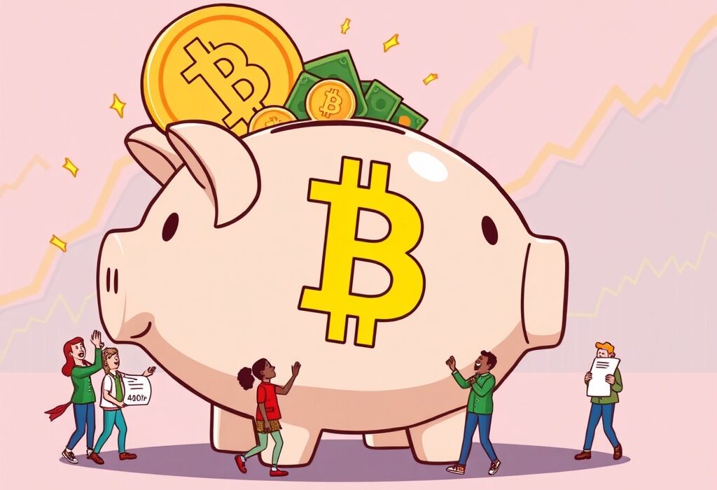 A cartoon image symbolizing the massive potential of 401(k) crypto access to boost Bitcoin's value.