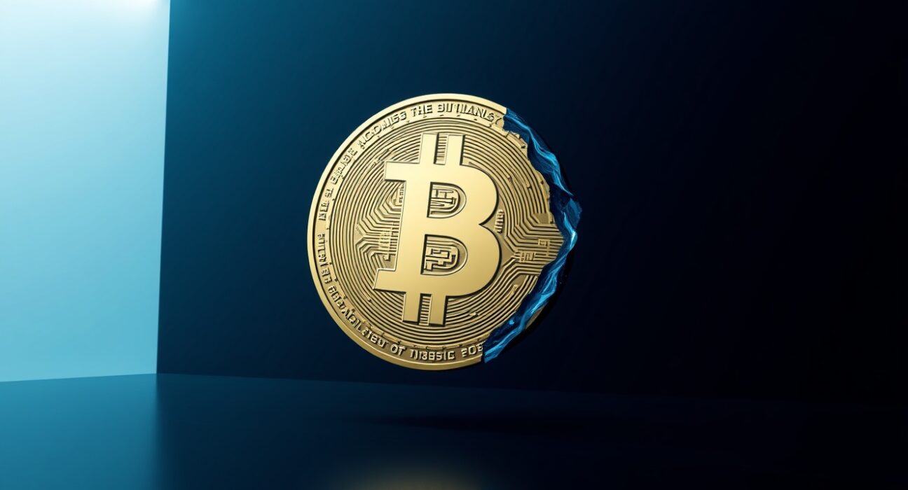 Abstract representation of a USDC stablecoin coin being burned in a dark, minimalist setting.