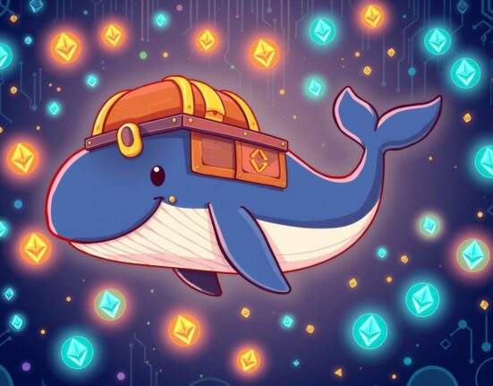 A cartoon whale symbolizing a massive 80,000 ETH transferred in the Ethereum blockchain network.