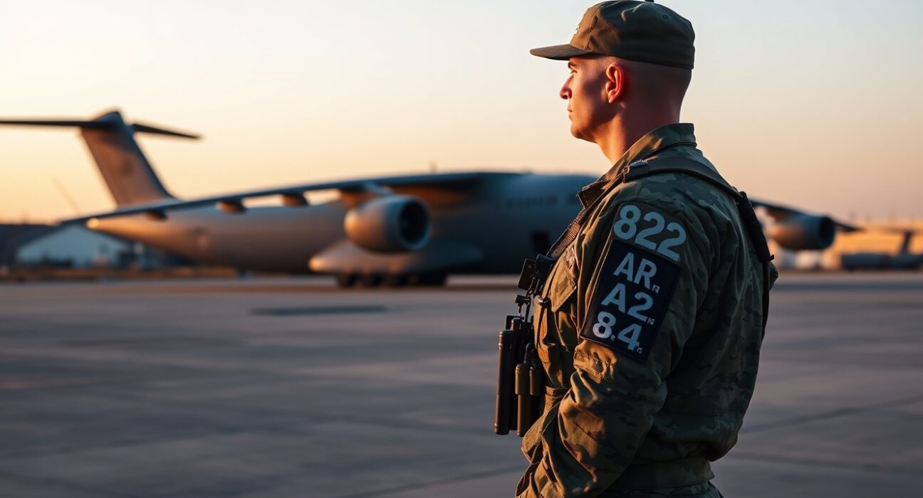 82nd Airborne Division soldier awaiting potential Iran deployment orders on military airfield