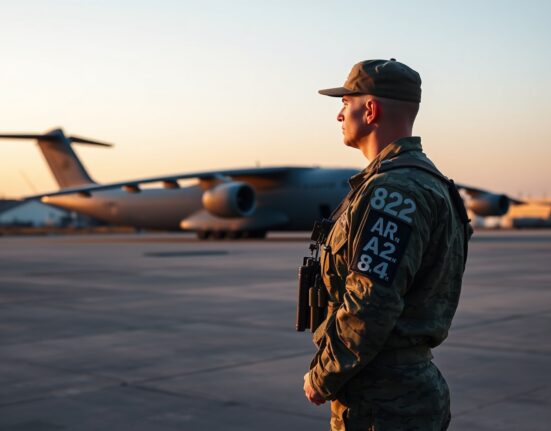 82nd Airborne Division soldier awaiting potential Iran deployment orders on military airfield