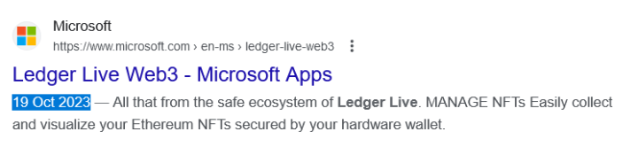 Fake Ledger Live Application on Microsoft Store