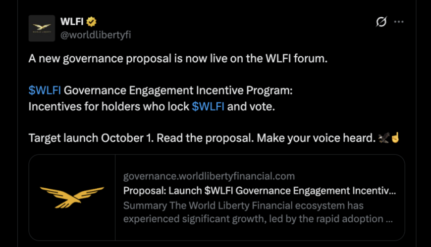 WLFI Wants Holders to Earn by Voting, Not Just Holding