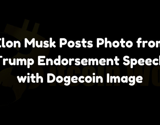 Elon Musk Posts Photo from Trump Endorsement Speech with Dogecoin Image