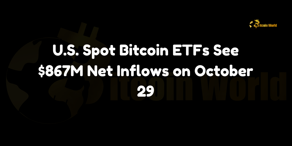 U.S. spot Bitcoin ETFs receive $867M in net inflows on October 29, marking the fifth straight day of gains.