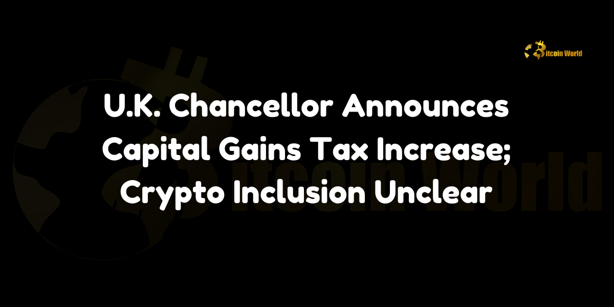 U.K. Chancellor Rachel Reeves announces capital gains tax increase from 10% to 18% for lower earners and from 20% to 24% for high earners. The inclusion of cryptocurrencies in the new tax regime remains unclear.