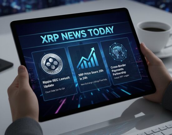 "XRP NEWS TODAY" with headlines about the Ripple-SEC lawsuit, XRP price surge, and cross-border payments.