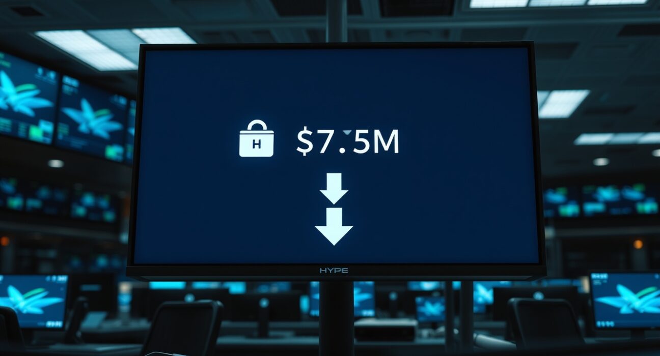 A cryptocurrency trading monitor displaying a withdrawal of $7.3 million in HYPE tokens from an exchange.
