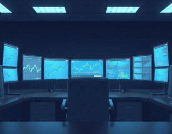 Institutional cryptocurrency trading monitors showing Hyperliquid HYPE token charts and on-chain analytics