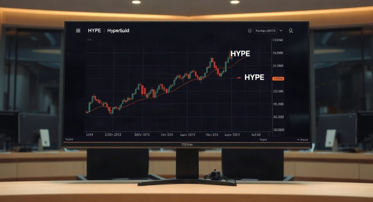 Digital trading screen showing HYPE token price chart with upward trend