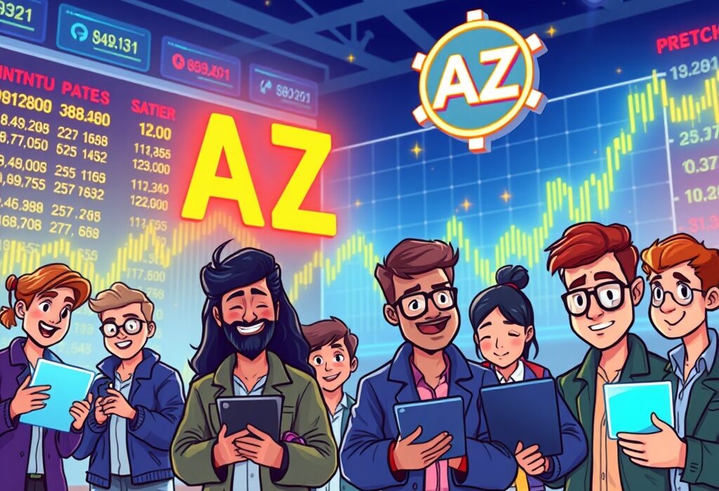 Cartoon illustration showing traders reacting to the launch of the A2Z USDT perpetual contract on Binance, symbolizing new trading opportunities.