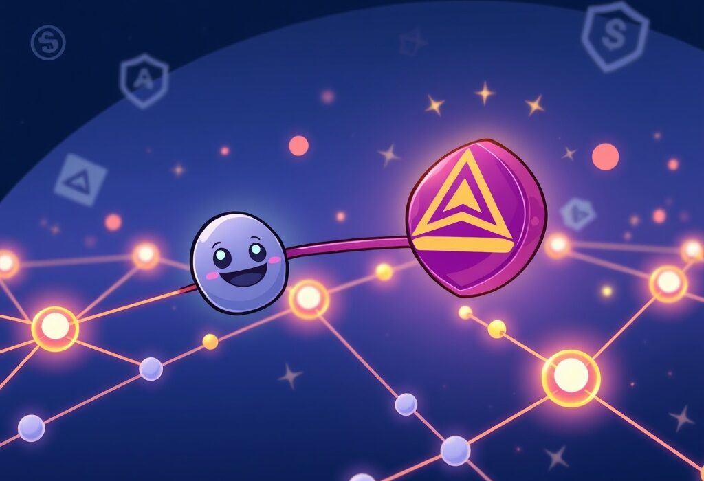 A cartoon illustration showing the Aave protocol successfully launching on the Aptos blockchain, symbolizing the significant Aave on Aptos non-EVM deployment.