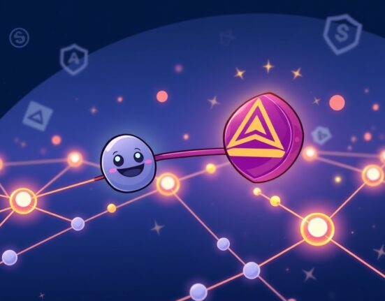 A cartoon illustration showing the Aave protocol successfully launching on the Aptos blockchain, symbolizing the significant Aave on Aptos non-EVM deployment.