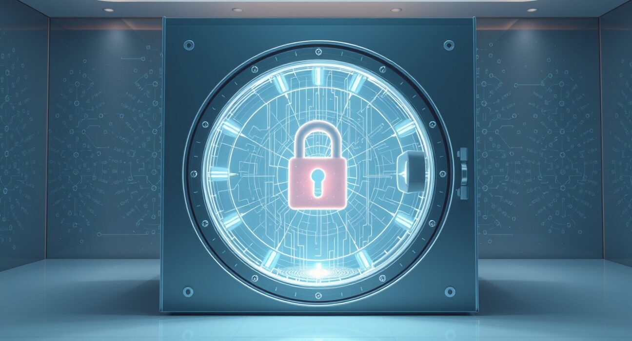 Aave protocol's dominance in decentralized finance total value locked represented by a secure digital vault.