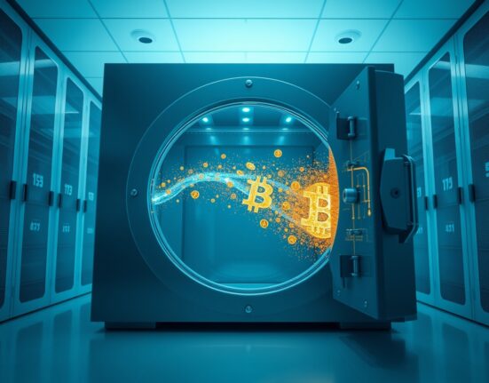 Conceptual image of a digital vault draining after the Aave exploit and rsETH attack.