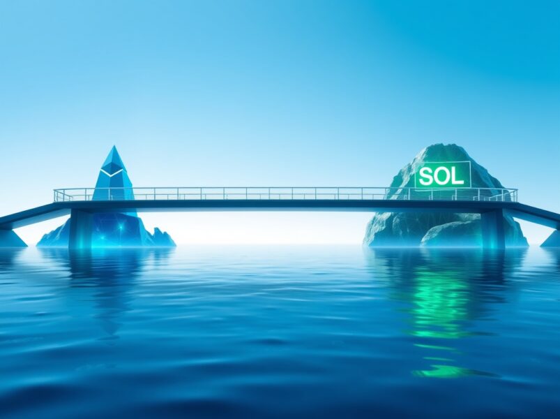 Aave launches on Solana via Sunrise DeFi, showing a bridge connecting Ethereum and Solana blockchain ecosystems