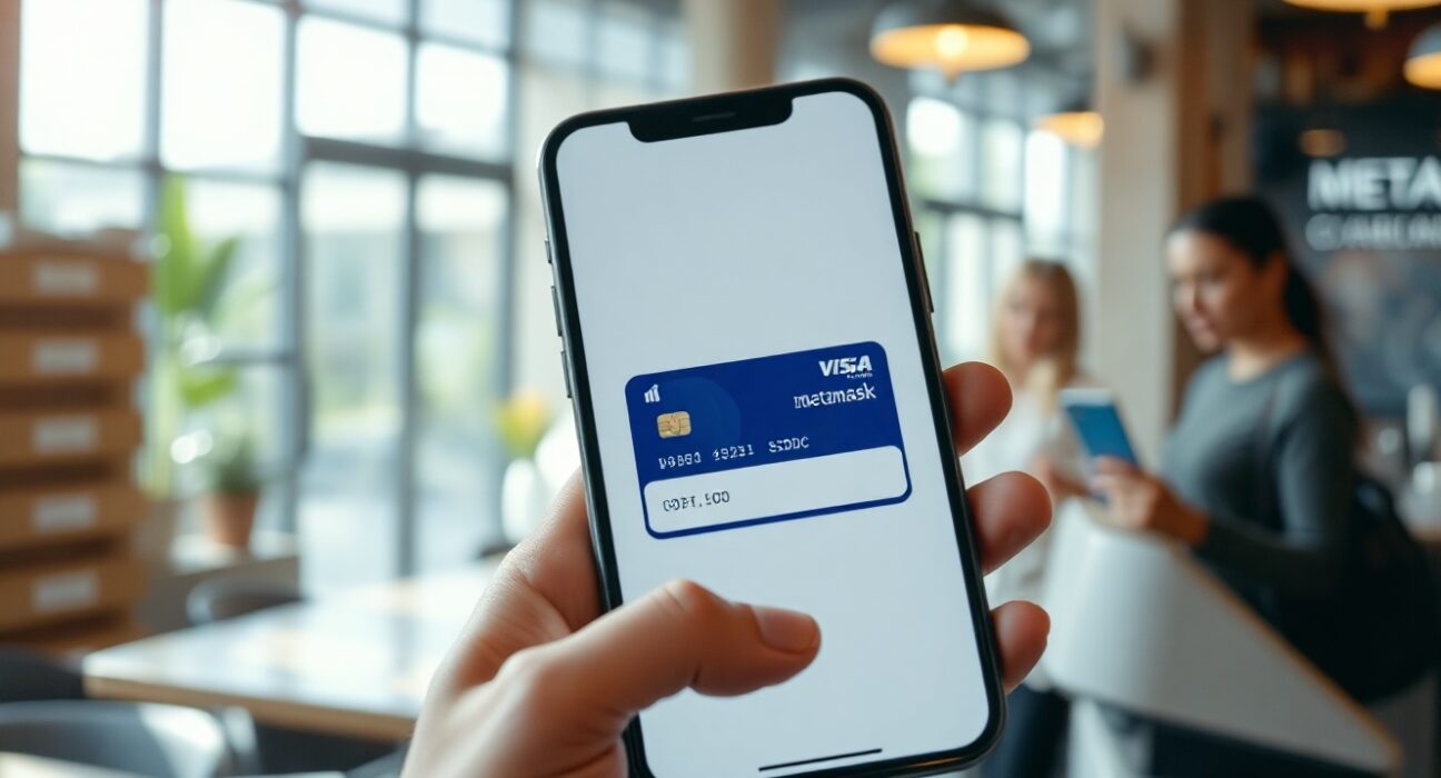 Smartphone showing MetaMask Card transaction with Aave yield-bearing assets