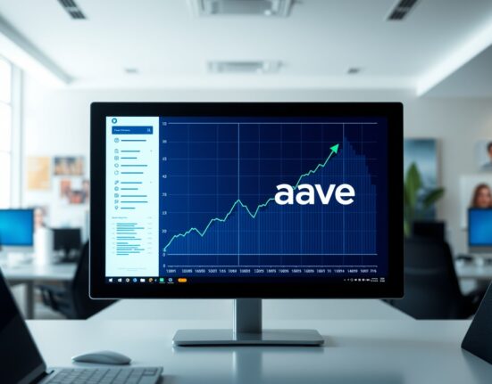 Aave DeFi protocol dashboard with rising chart and new wallet activity indicator