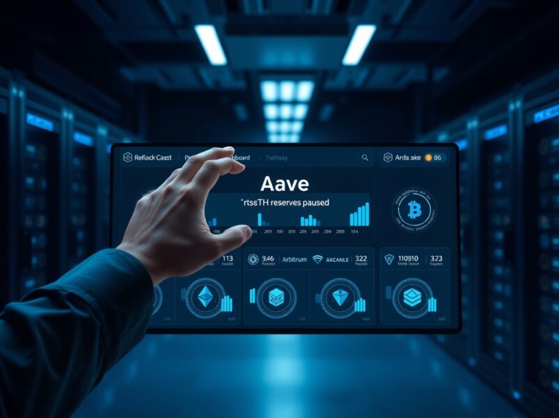 Aave pauses rsETH reserves on major chains for fund recovery, shown on a digital dashboard interface.