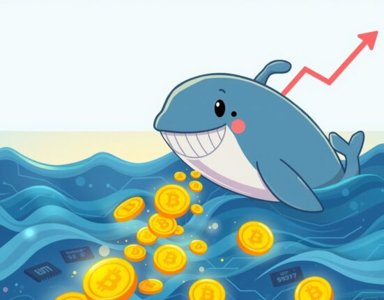 A cartoon whale causing AAVE price drops by releasing tokens into a digital market ocean.