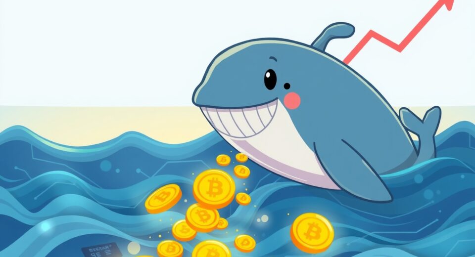 A cartoon whale causing AAVE price drops by releasing tokens into a digital market ocean.