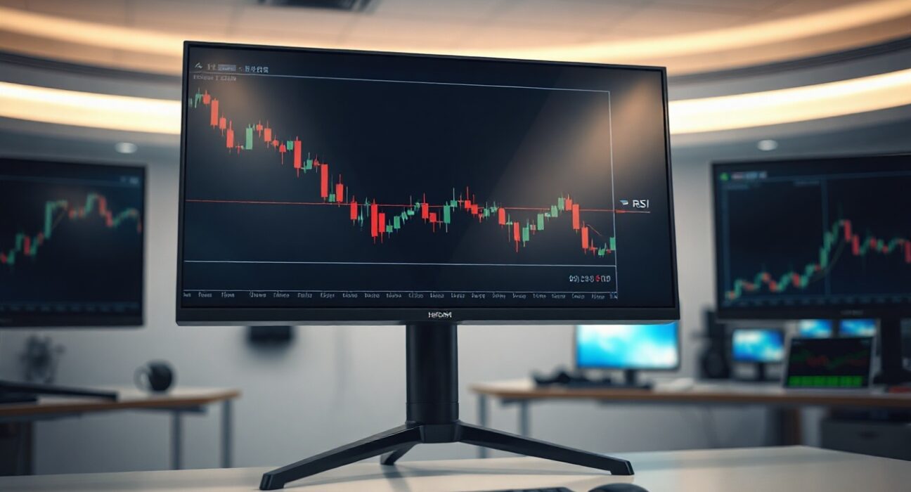 Aave price chart with bearish RSI divergence on a trading monitor