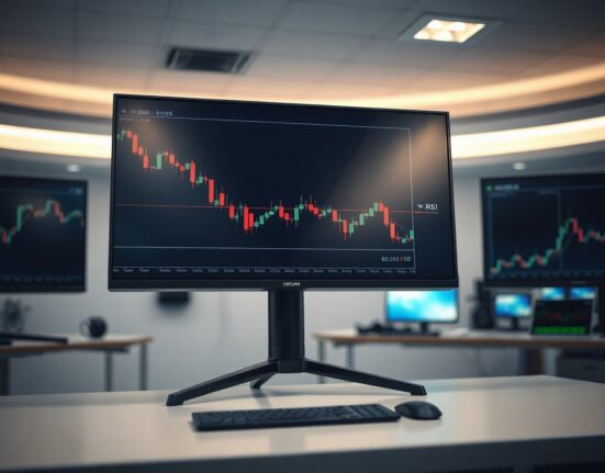 Aave price chart with bearish RSI divergence on a trading monitor