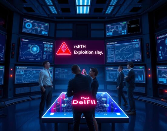 Aave rsETH exploit recovery command center with DeFi United team monitoring blockchain screens