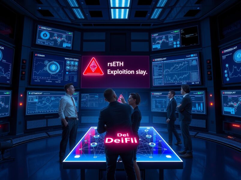 Aave rsETH exploit recovery command center with DeFi United team monitoring blockchain screens