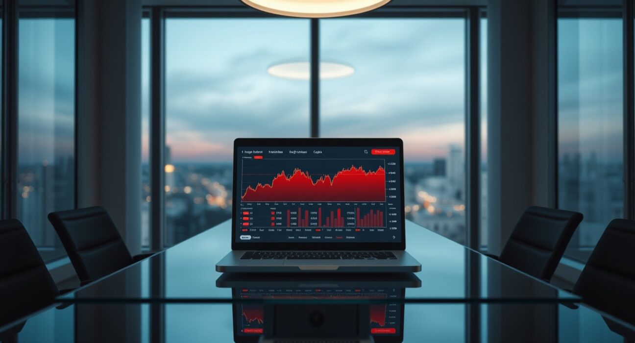 Aave crisis response meeting with laptop showing crypto trading dashboard after rsETH hack