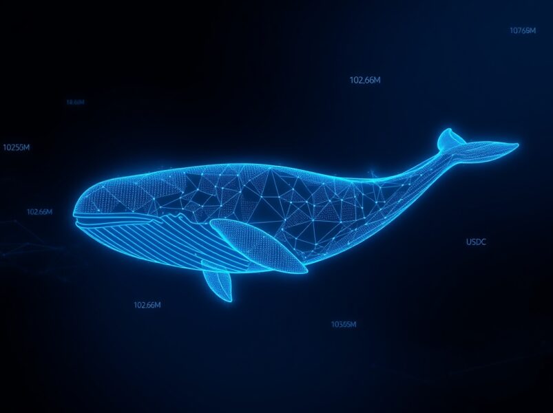 Symbolic representation of a large cryptocurrency whale transaction involving Aave and USDC stablecoins.