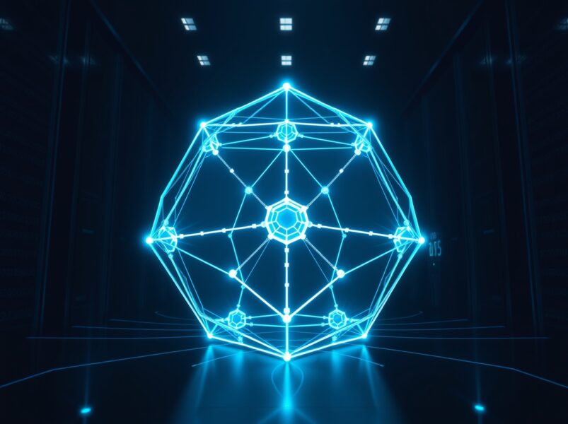 Aave V4's Hub & Spoke architecture visualized as an interconnected financial network on Ethereum.