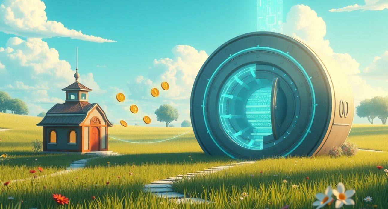 Conceptual Ghibli-style art of the Aave Will Win proposal redirecting revenue to the community DAO.