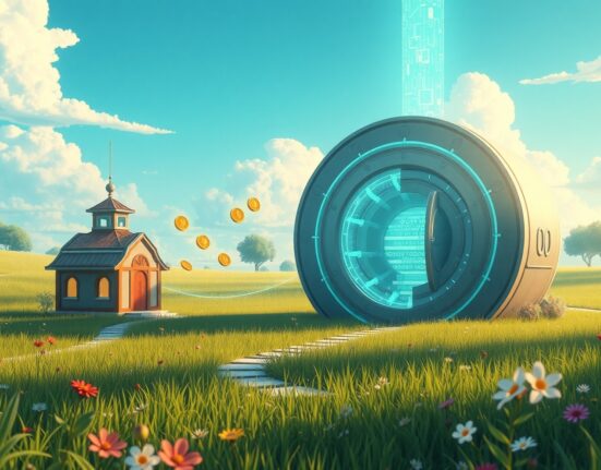Conceptual Ghibli-style art of the Aave Will Win proposal redirecting revenue to the community DAO.