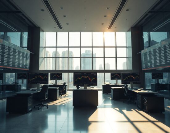 ABFinance trading floor with screens off, symbolizing halted operations