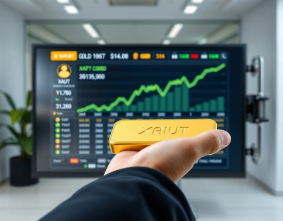 Abraxas Capital XAUT withdrawal visualized with gold bar and digital trading screen