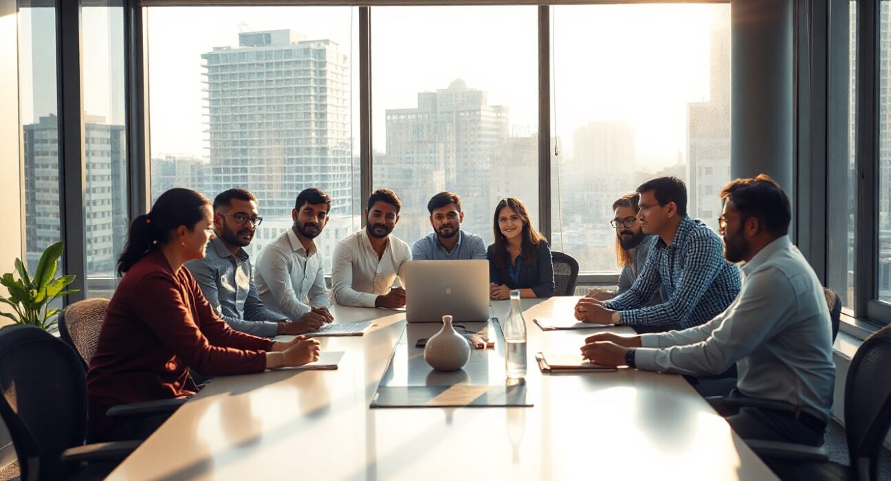 Accel partners discuss investment strategy in a modern Bengaluru office